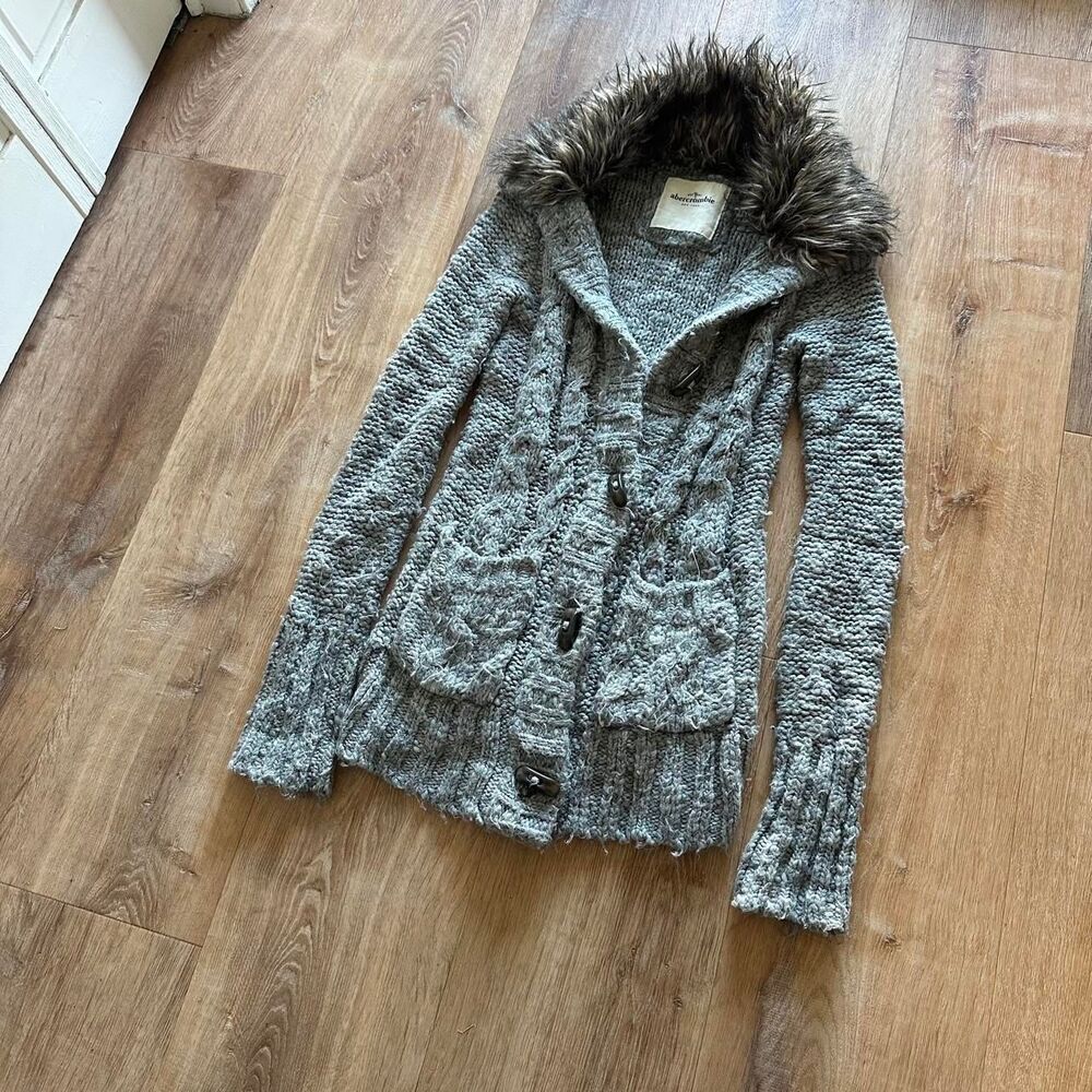 Abercrombie-fitch Women's Grey and Khaki Cardigan